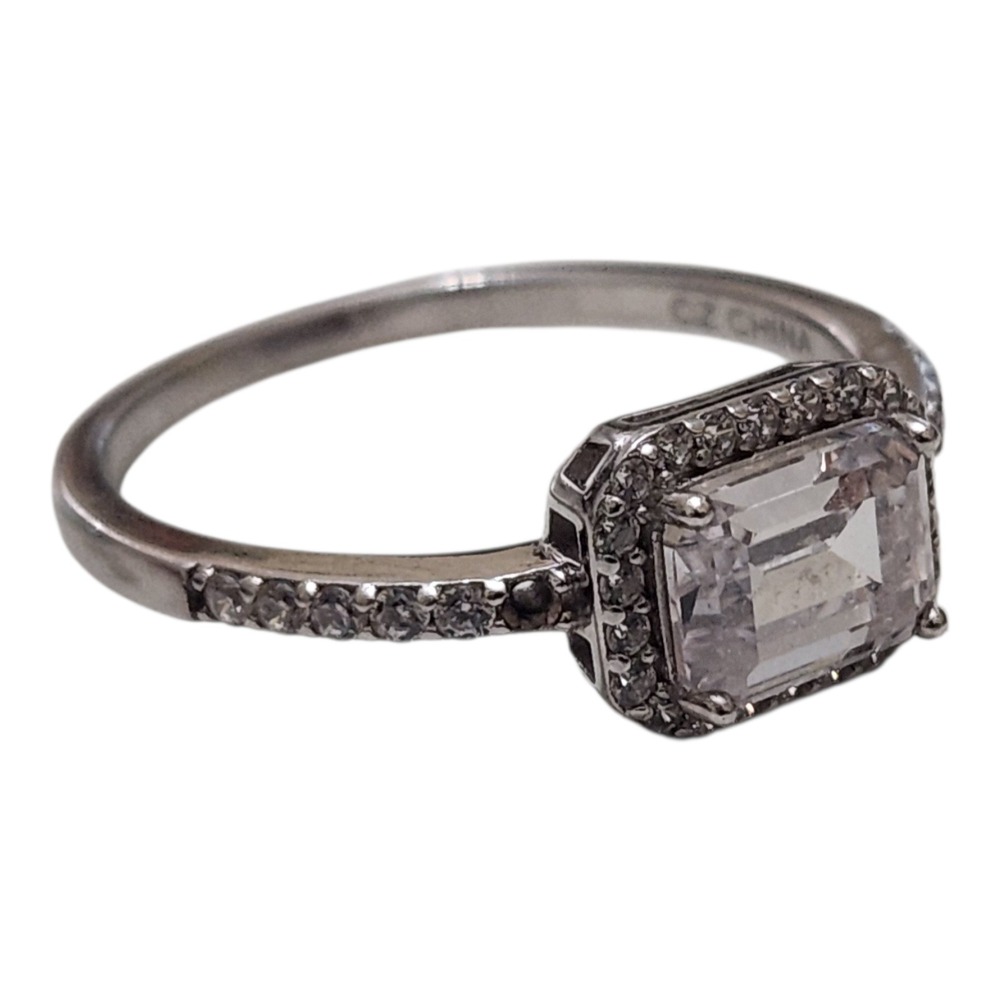 JCM 925 Sterling Silver Emerald Cut CZ Halo Ring Size 11